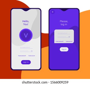 Trendy responsive mobile UI templates of login and registration mobile app template with smartphone mockups