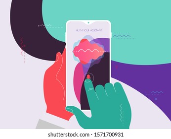 Trendy responsive mobile UI templates of personal voice assistant mobile app template. Flat design concept