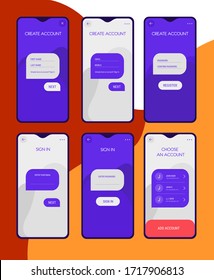 Trendy responsive mobile UI templates of login and registration mobile app template with smartphone mockups