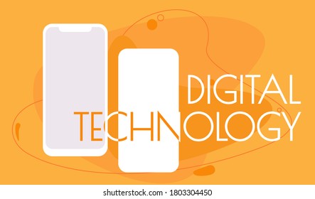 Trendy responsive technology ads template for a mobile app or smartphone advertising. Flat design concept