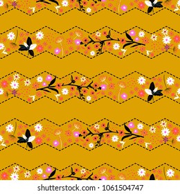 Estilo retro clásico suave zag zag zag stripe Liberty estampado sin fisuras, a la moda suave en flor pequeña escala. Fondo de pradera floral para textiles, tejidos, cubiertas, papeles pintados, papel, envoltura de regalo 