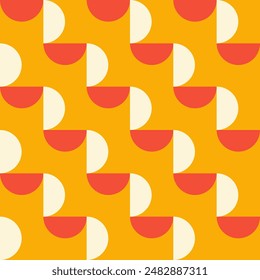 Trendy retro geometric seamless pattern with colorful semicircles. Modern minimal abstract background. Red, beige and yellow colors. Vector illustration