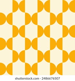 Trendy retro geometric seamless pattern with yellow semicircles on a beige background. Modern minimal abstract background. Vector illustration