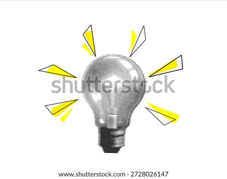 Trendy retro light bulb collage element. Concept of creative idea or brainstorm. Contemporary vector illustration	