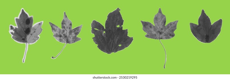 Trendy retro photocopy effect nature elements in vector. isolated halftone collage elements for backgrounds motion posters postcards design stickers