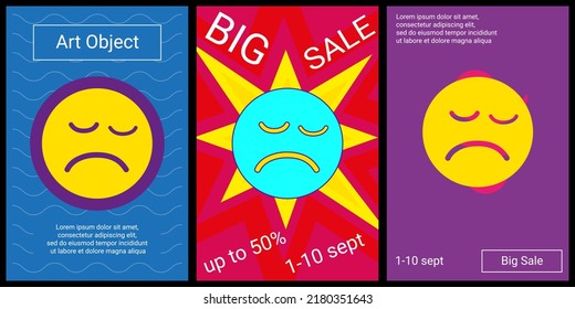 Trendy retro posters for organizing sales and other events. Large depression symbol in the center of each poster. Vector illustration on black background
