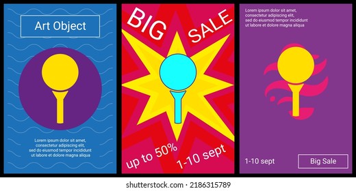 Trendy retro posters for organizing sales and other events. Large golf symbol in the center of each poster. Vector illustration on black background
