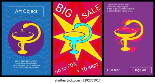 Trendy retro posters for organizing sales and other events. Large medicine symbol in the center of each poster. Vector illustration on black background