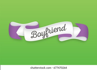 Trendy retro ribbon with text Boyfriend. Colorful banner with ribbon for design, game, web. Vector Illustration