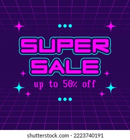 Trendy retro sale banner in y2k style. Square social media template for modern business special discount event. Vintage 90s cover for black friday or cyber monday.