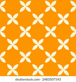 Patrón retro sin fisuras de moda con flores geométricas de color beige sobre un fondo naranja. Fondo abstracto mínimo moderno. Ilustración vectorial