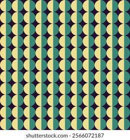 Trendy retro set geometric seamless patterns with colorful semicircles and circles. Modern abstract background. dark blue, beige and green colors. Vector illustration.