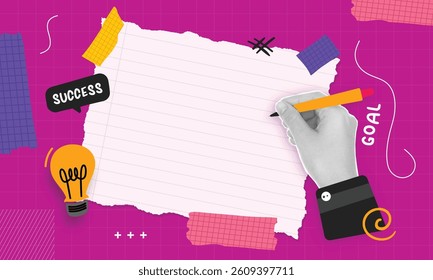Trendy retro style Halftone hand writes on paper sheet.