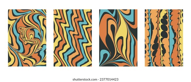 Trendy retro trippy y2k style background set. Psychedelic bright acid colors. Design 1960,1970. Naive playful abstract shapes print for social media, banner, flyer and design, vector illustration