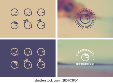 Trendy Retro Vintage Insignias with a blurred background