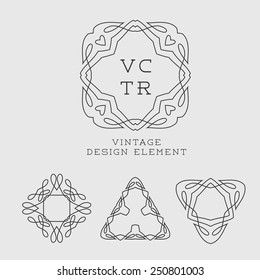 Trendy Retro Vintage Insignias Bundle. Animals. Wolf, lion, fox. Vector set of outline emblems and badges - abstract hipster logo templates