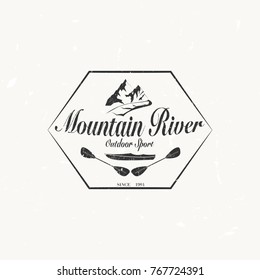 Trendy retro vintage vector mountain and outdoor logo