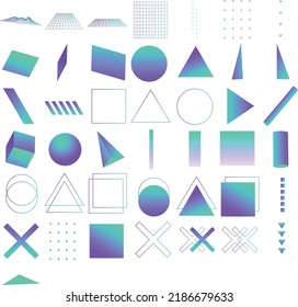 Trendy retrofuturistic holographic collection in vaporwave style in 80s-90s. Old wave cyberpunk concept. Shapes design elements for disco genre, retro party or themed event. Neon shapes