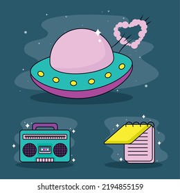 trendy retrofuturistic icons vector design