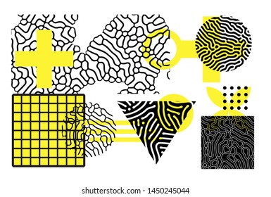Trendy retrofuturistic neo memphis style elements, Fluid organic colorful shapes, Creative pop art vector set with Reaction-Diffusion pattern.
