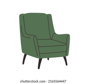 Trendy retro-styled armchair design. Modern mid-century arm chair with upholstered armrests, seat, high back. Cozy soft lounge furniture. Colored flat vector illustration isolated on white background