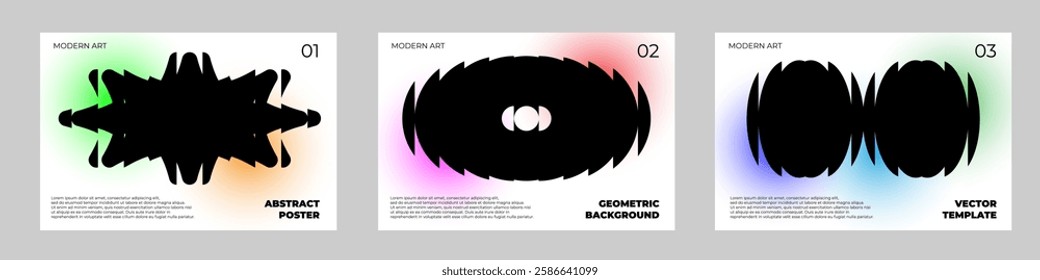 Trendy ribbed glass effect poster collection. Cover set with shapes distortion effect and light gradient color