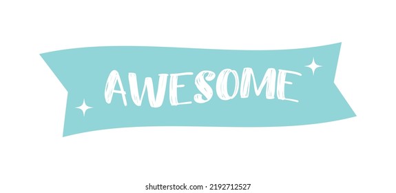 Trendy Ribbon Banner with Text Awesome. Retro Style Design flat isoleted on white