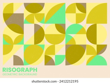 Trendy risograph style. Abstract background with grain texture. 80s style geometric collage. Geometric poster with risograph effect.