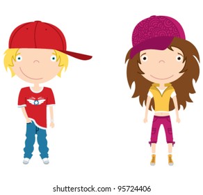 Trendy r'n'b style couple. Color illustration.