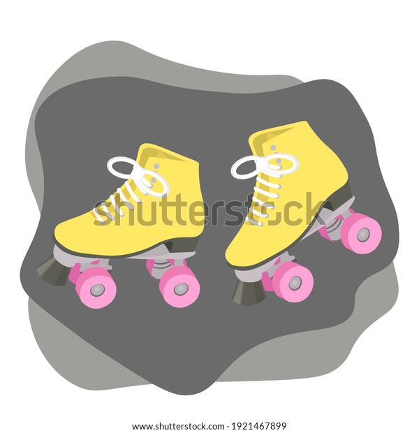 Trendy roller
skates poster, card template. Modern hand drawn vector greeting
card with roller skates. Retro poster design for web and print.
Yellow roller skates.
vector
