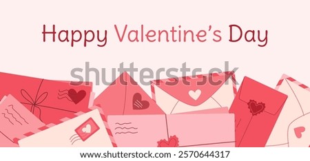 Trendy romantic letter poster, flat style craft post card background, modern love envelope banner, creative handmade postcard flyer, cartoon cute mail concept,