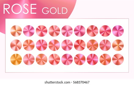Trendy Rose gold set: circular gradient collection with pink, red, yellow... colors for fashion, hipster, beauty design. Vector illustration