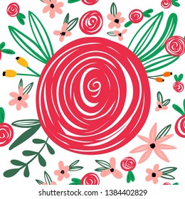 Trendy roses and leaves seamless pattern for your design. Sketch for wrapping paper, floral textile, background fill, fabric. 
