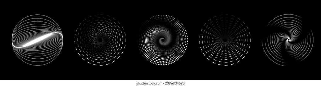 Trendy Round Modern Halftone Optical Illusion Round Shapes. Set Of Geometric Abstract Circle Patterns in Y2K style. Vector Illustration. EPS 10