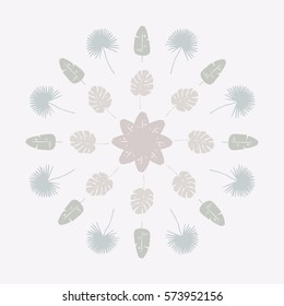 Trendy Round Tropical Leaves Decoration Element. Vector. Pastel Colored