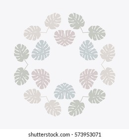 Trendy Round Tropical Leaves Decoration Element. Vector. Pastel Colored