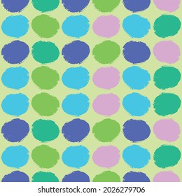 Trendy saemless pattern with cirсles. Pink, purple,blue and green cirсles on olive background.
