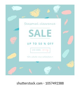 Trendy Sale Banner Design with different hand drawn organic shapes and textures. Social Media Cute backdrop for advertising, web design, posters, invitations, greeting cards, birthday, anniversary