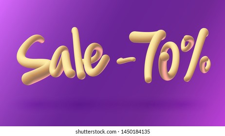 Trendy sale banner with hand written 3d gradient letters. Discount lettering illustration. Fashion, beauty and cosmetics promotion