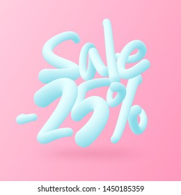 Trendy sale banner with hand written 3d gradient letters. Discount lettering illustration. Fashion, beauty and cosmetics promotion
