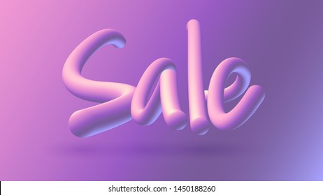 Trendy sale banner with hand written 3d gradient letters. Discount gloss lettering illustration. Fashion, beauty and cosmetics promotion