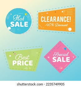Burbujas Geométricas De Venta De Moda, Formas Planas. Etiquetas de precios de oferta de descuento