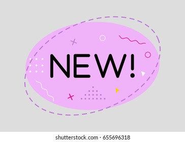 Trendy Sale Geometric Vector Bubble. New Tag, Business Label, Promo Badge. Flat Shape, Vintage Style. Bright Retro Background with Memphis Style Pattern for Sale Promo Marketing.