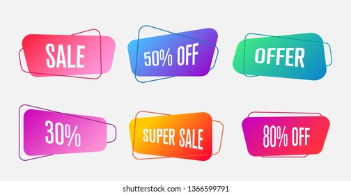 trendy sale gradient banners, flat vector illustration