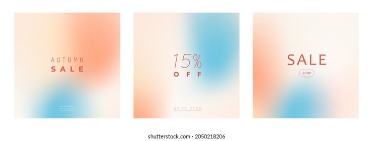 Trendy sale square cards. Colorful boho backgrounds with gradient. Modern templates for social media posts, ads, covers, banners design. Abstract vector art. 