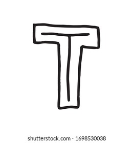 Trendy scandinavian alphabet, letter character T in vector. ABC hand lettering. Nordic typographic design for poster, banner, print, decoration kids playroom or greeting card. Cute educational letter