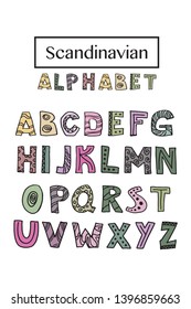 Trendy scandinavian alphabet in vector. ABC hand lettering. Nordic typographic design for poster, banner, print, decoration kids playroom or greeting card. Cute educational letters set.