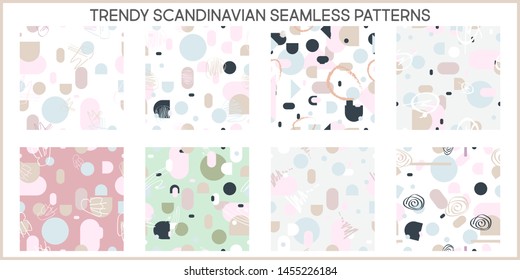 Trendy Scandinavian color palette modern background with triangles and lines