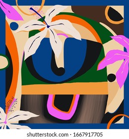 Trendy scarf print. Creative contemporary collage . Fashionable template for design.