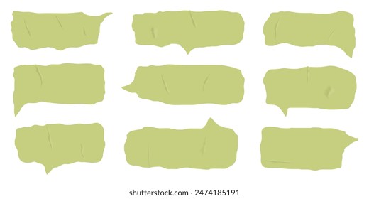 Pegatina escolar de moda con textura realista. Conjunto de diferentes burbujas de discurso verde. Plantilla para chat, Web, redes sociales.